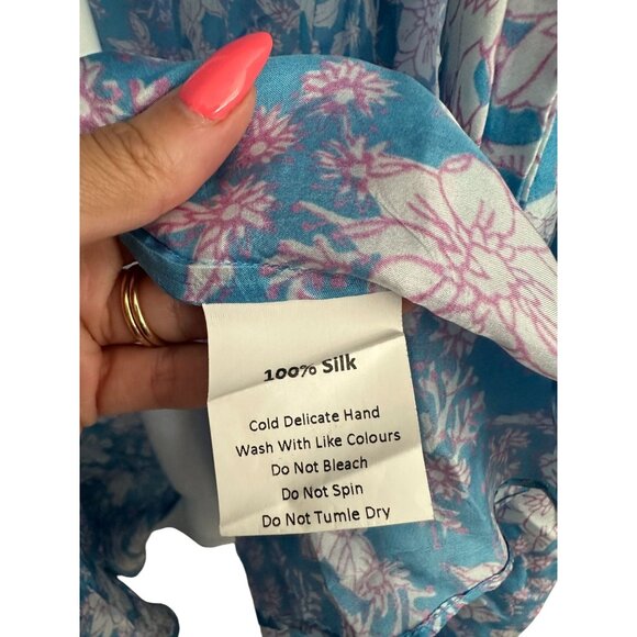 HANNAH Artwear Blue Floral 100% Silk Midi Wrap Dress One / Free Size - Picture 10 of 15